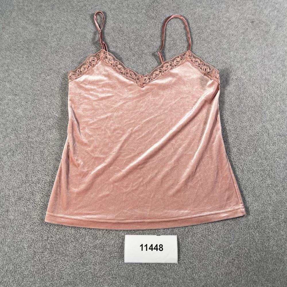 Cerie Velvet Camisole Pink Mauve Lace Trim Velour Spaghetti Strap Cami Top